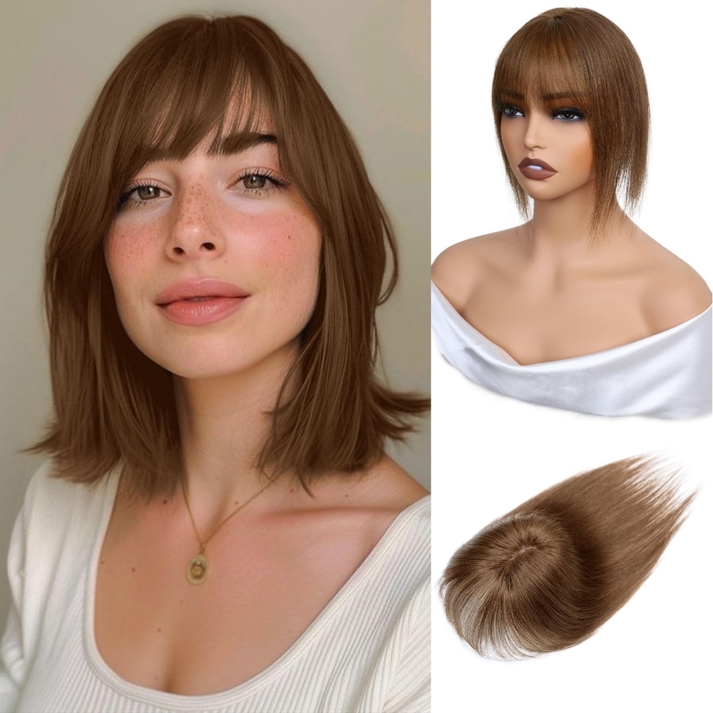 Human Hair Topper Clip-In • Brown • 10" Silk Base • For Thin Hair‎